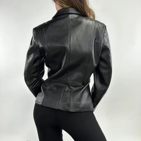 Rare 90s style floral embroidered leather jacket blazer - Picture 5 of 8